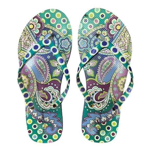 Vera Bradley Lot of Three Flip Flops M 7-8 Heather Safari Sunset Mint Sea Life - Picture 2 of 7